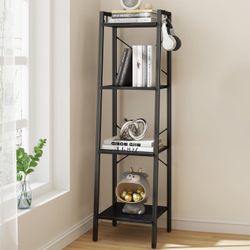 47" Ladder Shelf Bookshelf Bookcase Freestanding Corner Storage Shelve Black Home Office Organizer 