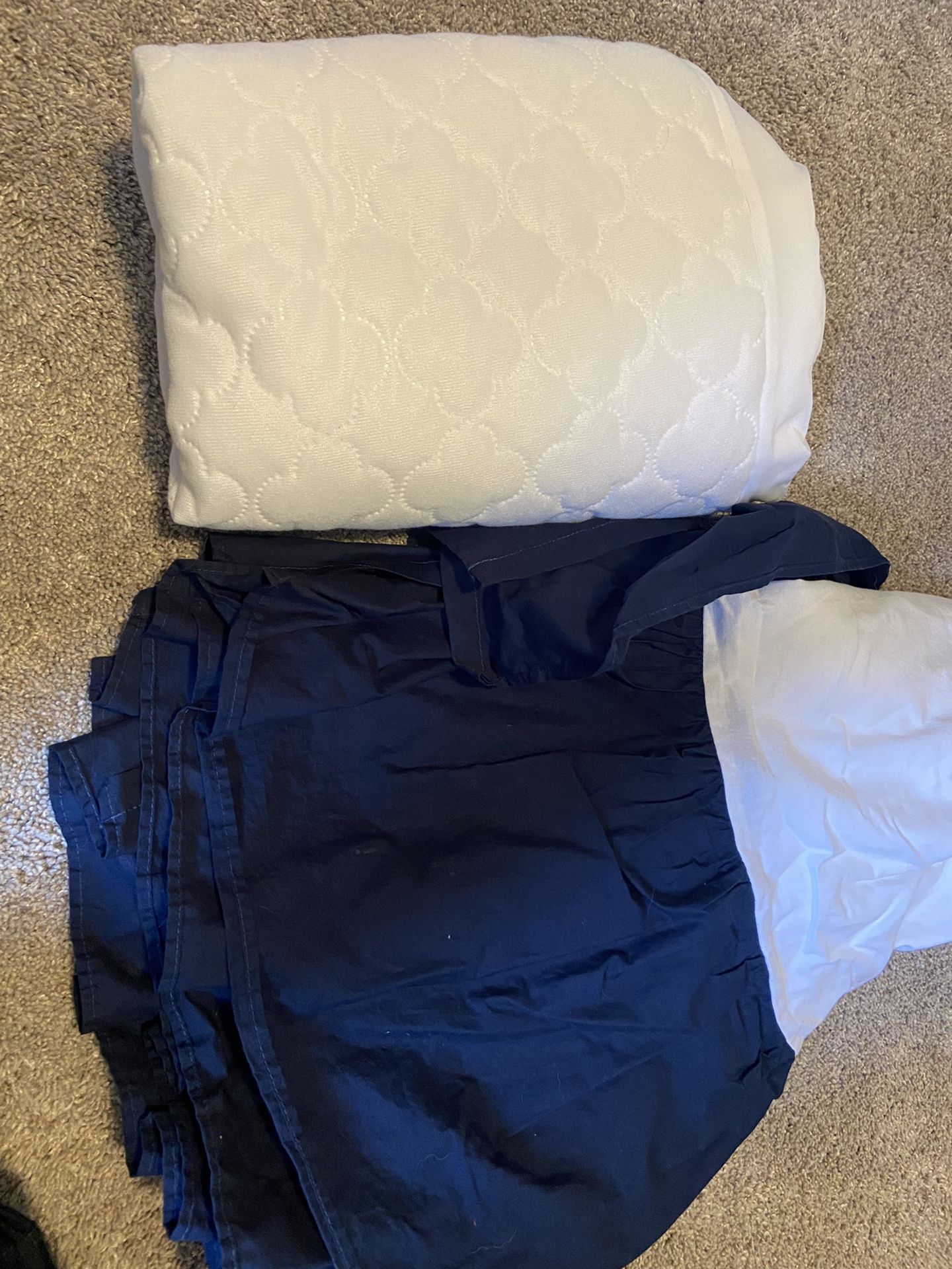 Sealy Crib Mattress Protector and Navy Blue Ruffle