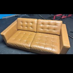 Mid Century Modern Tufted Faux Leather Loveseat Sofa
