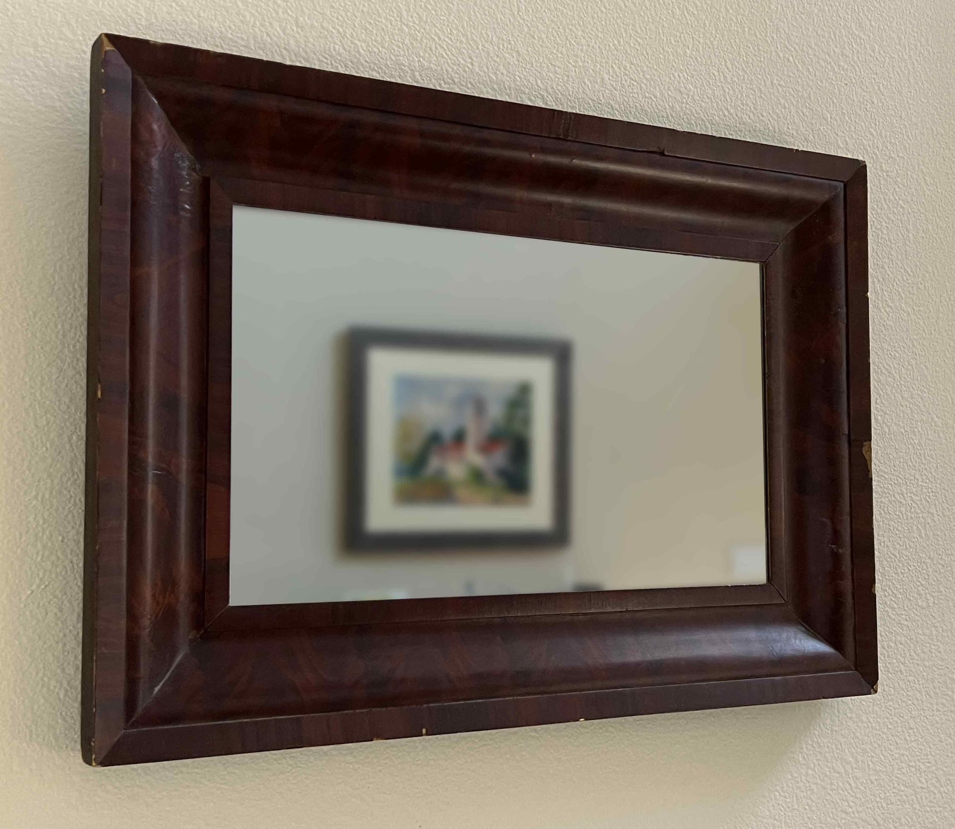 1800s EMPIRE OGEE WALL MIRROR, Antique Mahogany Wood Rectangular Picture Frame