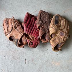 4 Baseball Gloves & Bat