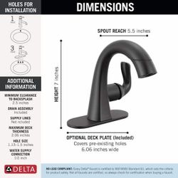 Delta Arvo Pull-Down Spout Single Handle Single Hole Bathroom Faucet Drain Kit Included in Matte Black