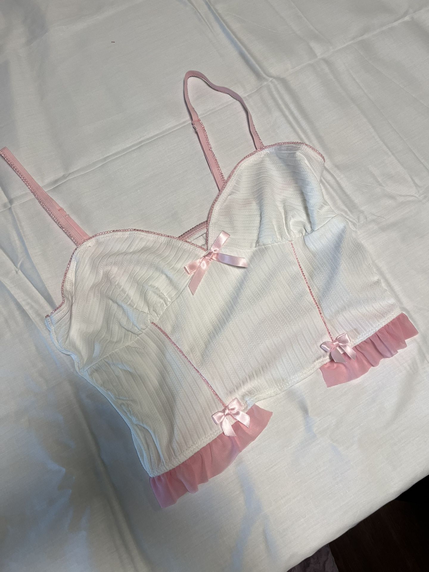 Pink And White Bow Top