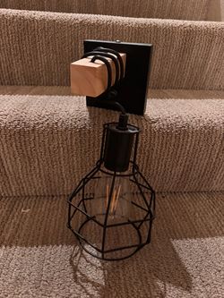 Industrial Wall Sconces, Rustic Wood & Black Metal Cage Wall Lamp, Vintage Farmhouse Hardwired Wall Light, E26 Wall Sconce for Bedroom Bathroom Living
