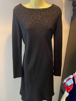 Formal Loose Fitted Black Dress With Gems