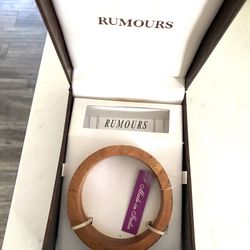 NEW in Original Box Chunky Wood Bracelet Inlaid With Brass Elephant, Stars And Cloud 