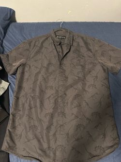 Dark gray patterned casual button down shirt