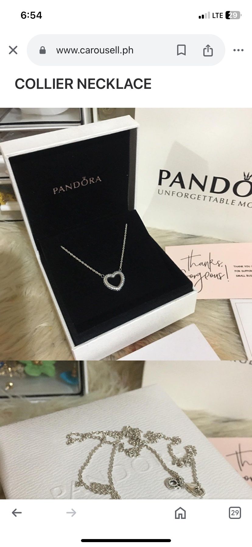 Pandora Sterling Silver Heart Necklace 925 Sterling