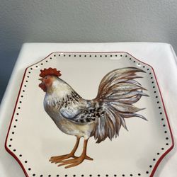 Pair of Rare Vintage Cracker Barrel’s Octagonal “Daybreak” Rooster Stoneware Salad and Dinner Plates 