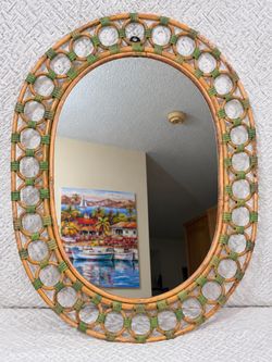 Oval Rattan Wall Mirror – Boho Style – 19” x 24”