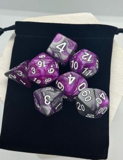 SmartDealsPro 7pc Purple Gray Polyhedral RPG Dice Set D&D