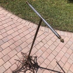 1900s Antique Iron Hall Tree With Bottom Faux Roots And Leaves / Brass And Iron 