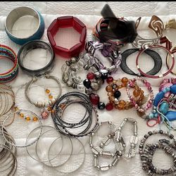Bangles, Cuffs, Bracelets: Crystals, Natural Stone & Glass. All For 