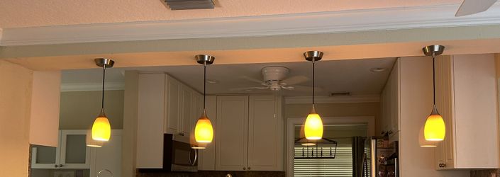 Set Of 4 Amber Pendant Lights