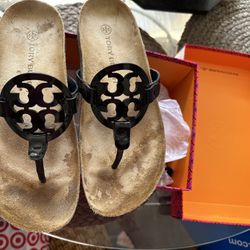 Tory Burch  Miller Cloud Ergo Footbed Sandals Black Patent Leather-Sz 8