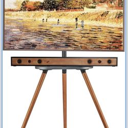 BRAND NEW Tripod Easel TV Stand – Fits 43”–65” TVs Minimalist Black Walnut Style