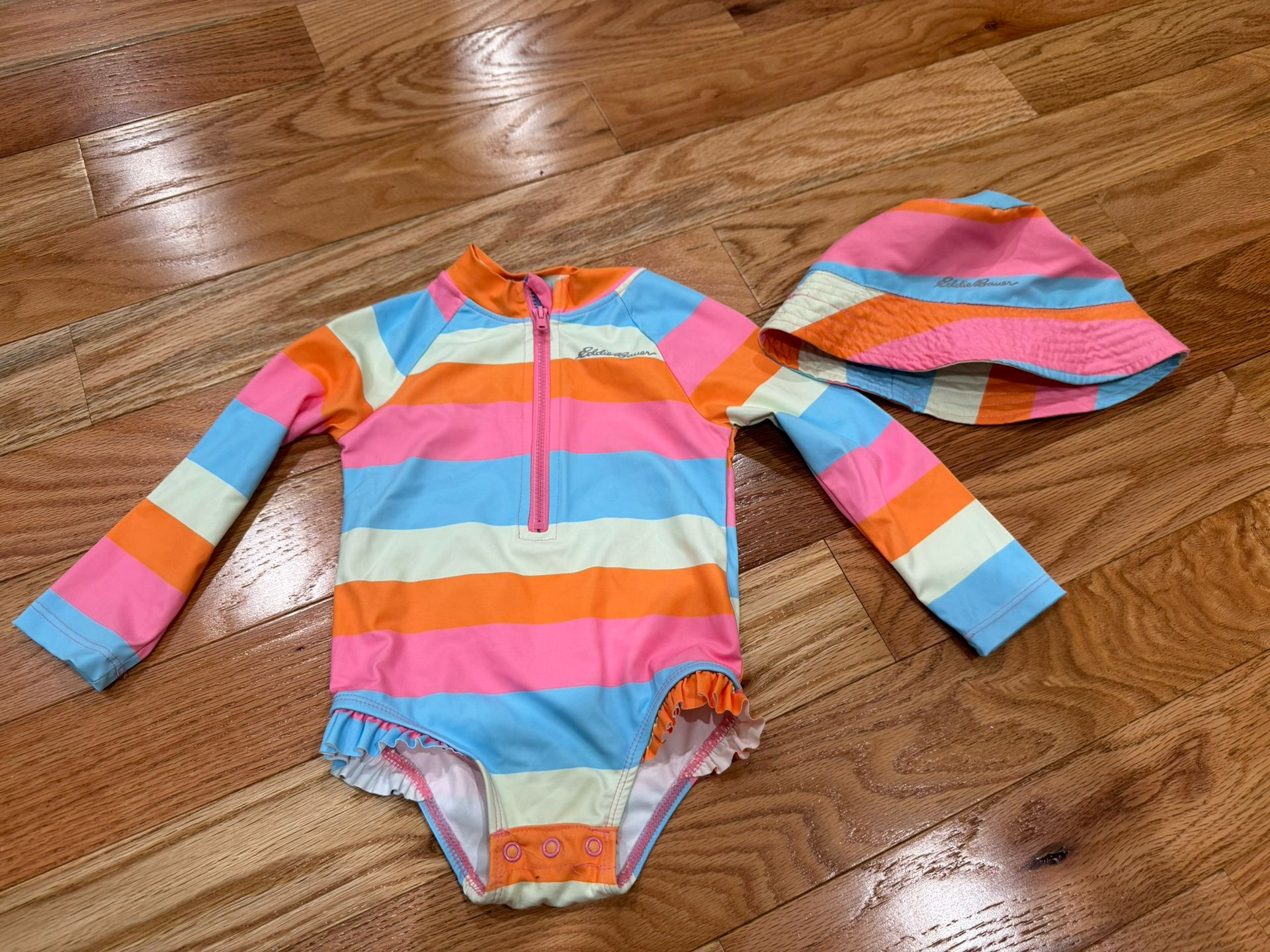 Toddler Girl swimsuit Eddie Bauer 18 Months With Hat