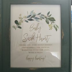 Baby Sock Hunt Game Sign with Frame