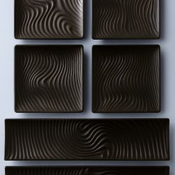 Art Studio Vintage 1970s Matte Black Set Of 6  Stoneware Plates Trays