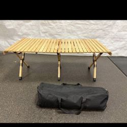 New Bamboo Folding Picnic Table, Portable Camping Table W/Carry Bag, Low Height Foldable BBQ Roll Up Table, Beach Table for Indoor & Outdoor Party, BB