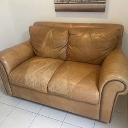 Camel Leather Àrm Loveseat Sofa