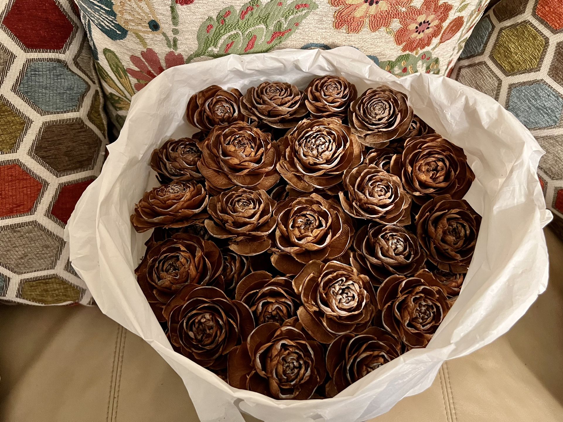 Wooden Flowers and Mini Pine Cones