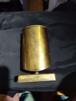 Vintage Brass Cup with Rectangular Base good for eyeglasses or pen holder for a desk from WW1