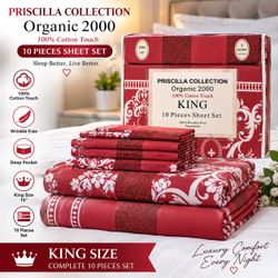 Germain Home Collection King 5-Piece Quilt & Curtain Set – Bamboo Fabric – Red/Gray
