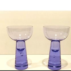 Vintage KROSNO Pair of Lavender Crystal Glass Bubble Candle Holders 5”