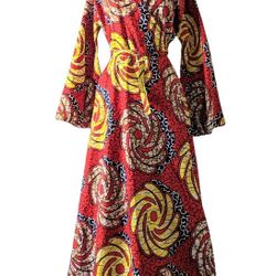 NEW African Dress Ankara Cotton Wrap Long Red Yellow Black Ethnic FREE SIZE