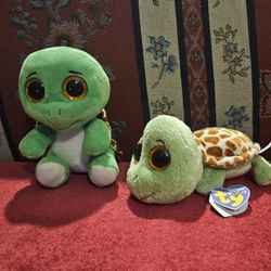 TY BEANIE BOOS  SET OF  2  SITTING POSITION TURBO  & SANDY (W/TAGS)  THE TURTLES  PLUSH  ANIMAL TOY S