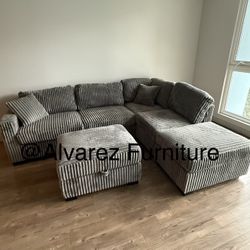 Corduroy Sectional Sofa With Ottoman