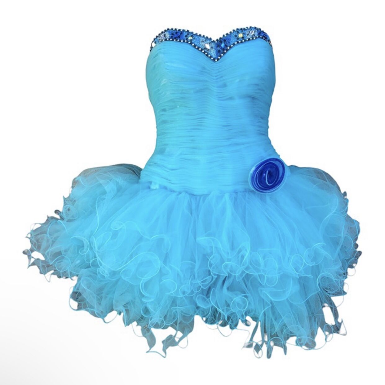 ADDA Turquoise Blue Strapless Fluffy Tulle Skirt Party Dress, L