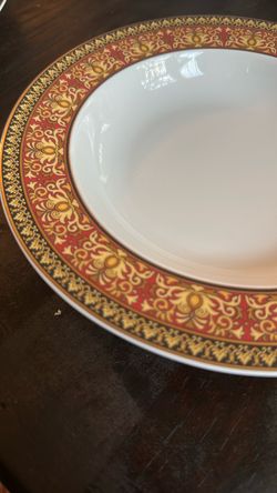White Porcelain Plate with Red and Gold Border