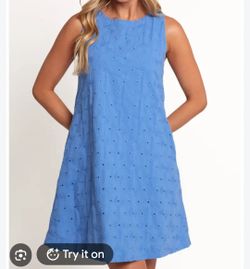Blue Eyelet Sleeveless Mini Dress
