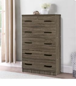 5-Drawer Tall Chest Dresser Gray Wood (NEW in box)