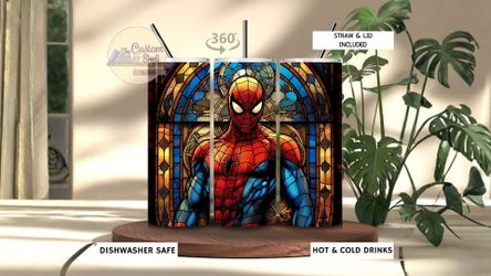 Spiderman Stain Glass 20 Oz Stainless Steel Tumbler (READ DESCRIPTION)
