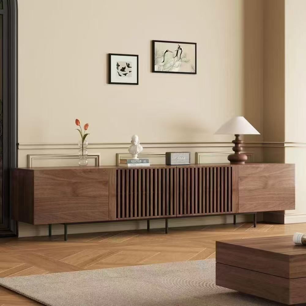 Stylish mid-century modern TV stand for up to 80" TVs. Ample storage for media devices, cable management. easy assembly. - 70.87"W x15.75"Dx21.65"H - 