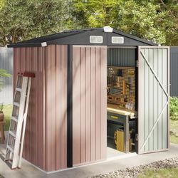 Aoxun 6.2x4 FT Shed Outdoor Storage Shed Metal Garden Shed with Lockable Doors & Slooping Roof Tool Shed Bike Shed for Backyard, Patio, Poolside (Brow