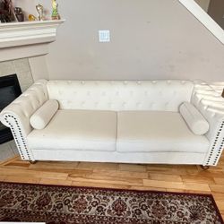 Recliner Sofa & White Tufted Couch 