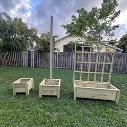 Planters $30 small 17x18x18,—-$40 medium 24x23x18- can be customized with light pole ,——$60 large 49x18x18 -can be customized with privacy fence. Hand