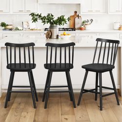 Black Solid Wood swivel barstool set of 3