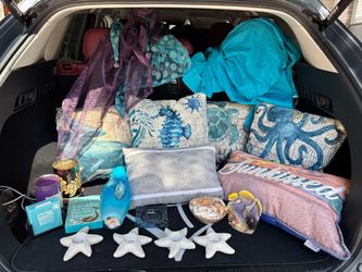 Huge Coastal & Beach House Decor Bundle - Pillows, Starfish, Fabric
