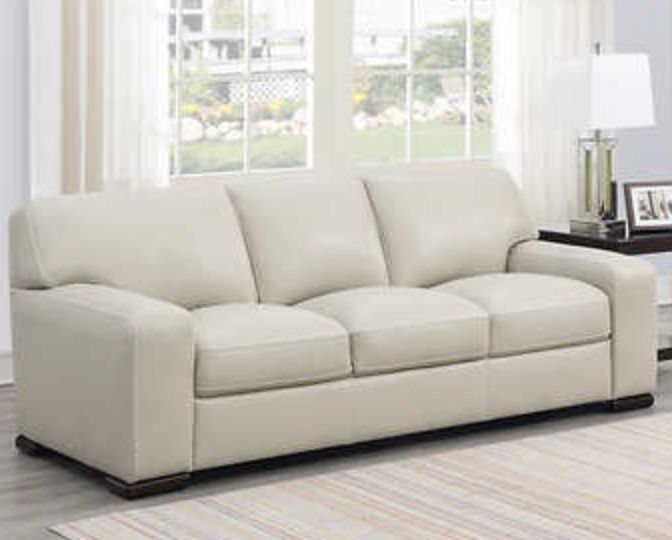 NEW  White Leather Buckley Leather Sofa Couch