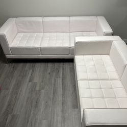 White Leather Couch And Love Seat