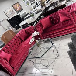 2pc Living Room Set ❤️ Red Glam Velvet ❤️
