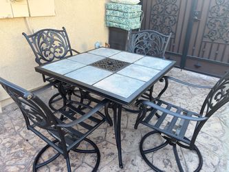 Outdoor Patio Tile Top Table with 4 Swivel Chairs