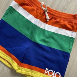 Polo Ralph Lauren Logo Striped Fleece Shorts Multi Color  Mens Medium 