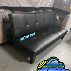 Black Futon Foldable Sofá Couch Faux Leather 