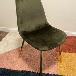 Dark Green Faux Velvet High Back Accent Chair Metal Gold Legs ⭐️